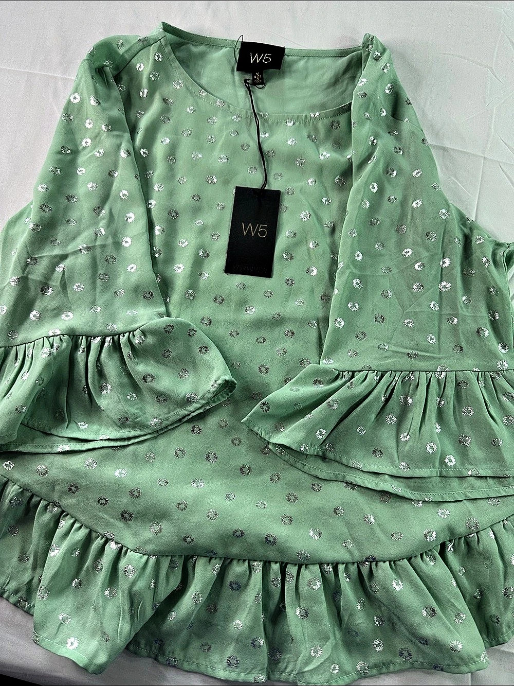 W5 Floral Ruffle Blouse in Green Medium NWT
